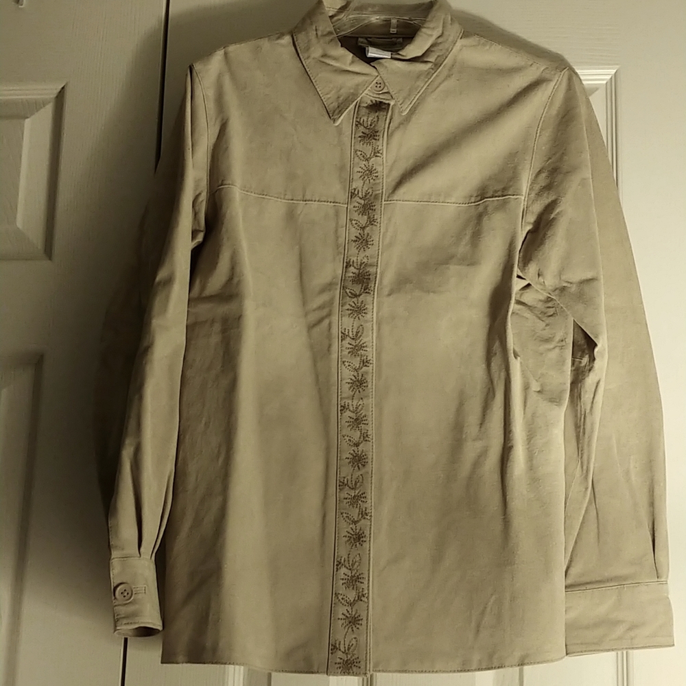 Coldwater Creek Women's Suede Embroidered Shirt - Button Front -Long Sleeve